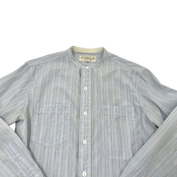 Double RL Ralph Lauren RRL Grandad Collar Stripe Shirt Blue White Men's XS - Picture 2 of 6
